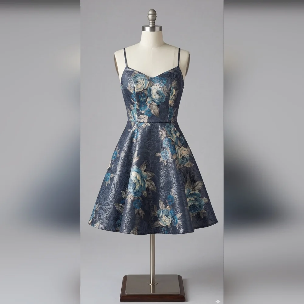Blue Floral Fit-and-Flare Dress